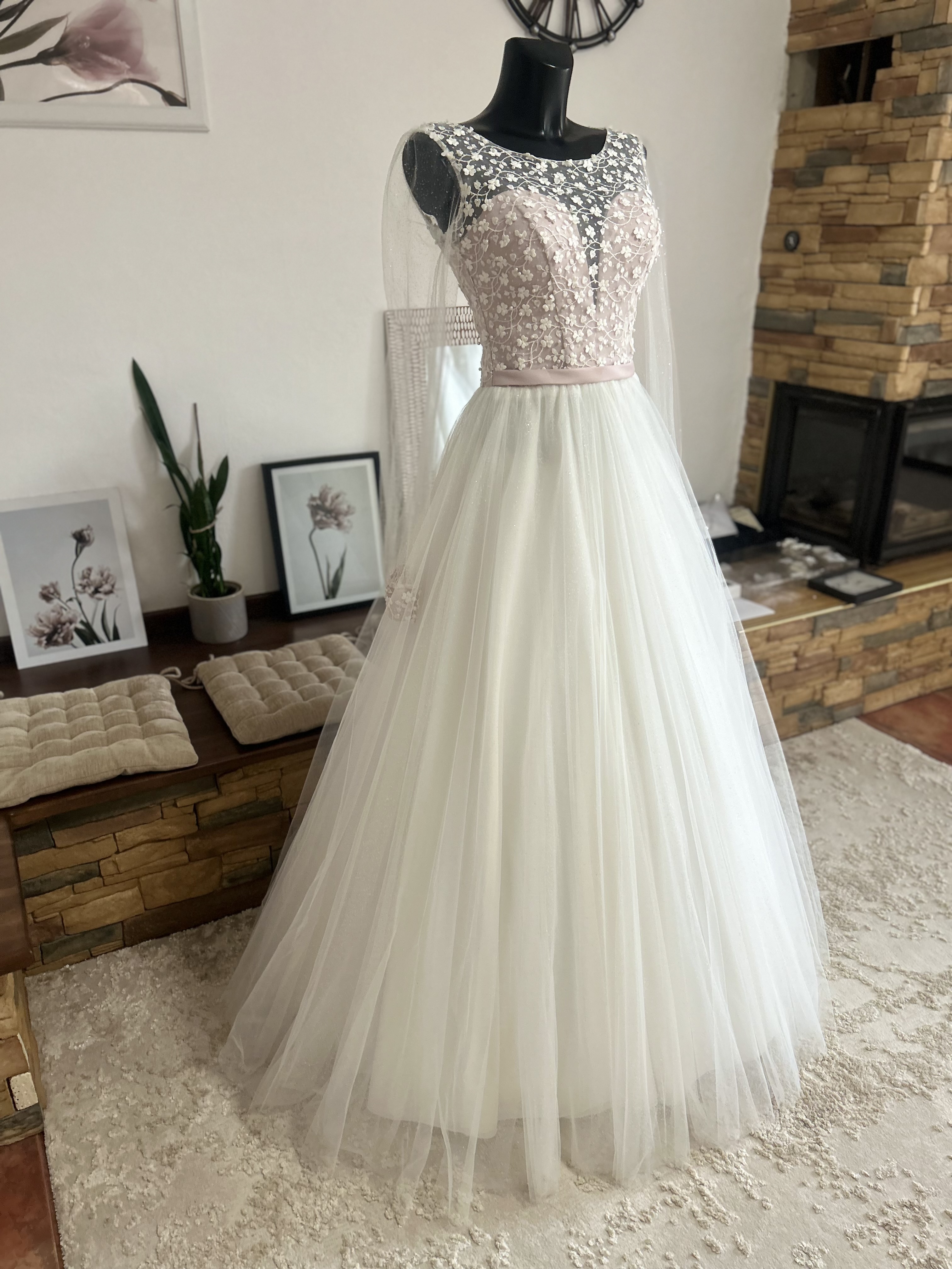 třpytivé svatební šaty ivory/starorůžová